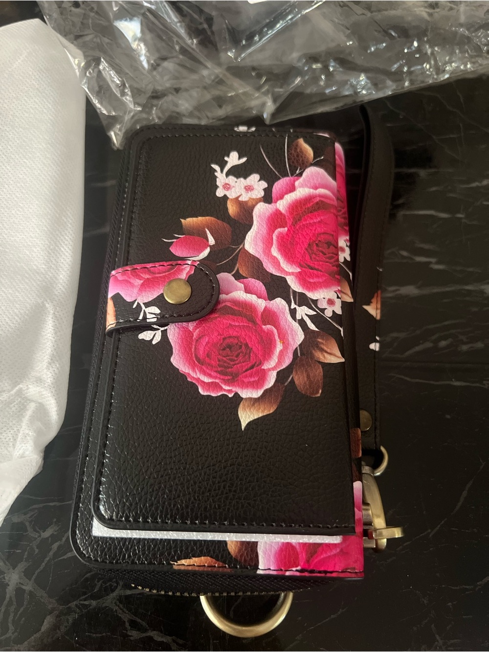 Wallet Flower Floral Pattern with Card Holders Zipper Purse RFID Wallet Wristba - Picture 5 of 8
